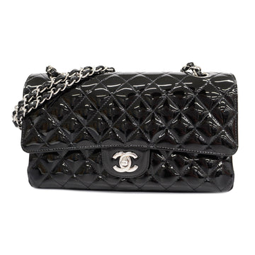 CHANEL[3ad3916] Auth  Shoulder Bag Matelasse W Flap W Chain Patent Leather Black Silver Metal