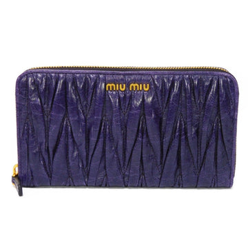 MIU MIUMIU Long Wallet Matelasse Lux Gathered Zip Around Round Zipper Logo Indaco 5M0506 Q19 F0589 Women's Billfold