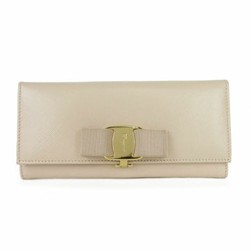 SALVATORE FERRAGAMO KI-22 B559 Rose Ribbon Bifold Long Wallet Beige Leather Women's leather long wallet beige Gold