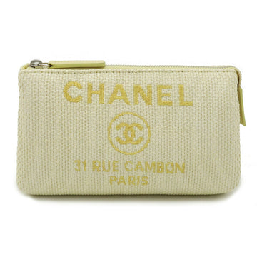 CHANEL Deauville Line Coco Mark Straw Leather Yellow