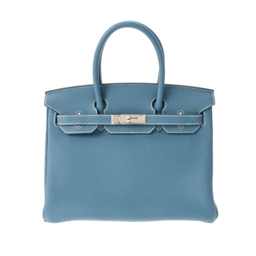 HERMES Birkin 30 Blue Jean Palladium Hardware T Engraved [around 2015] Ladies Togo Handbag