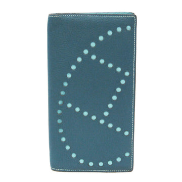 HERMES Evelyne Women's Chevre Leather Long Bill Wallet [bi-fold] Blue,Navy