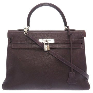 Hermes Kelly 35 Inner stitch Goat Chevre Leysin  F engraved handbag bag purple 0301 HERMES