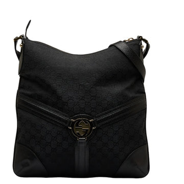 GUCCI Interlocking G GG Canvas Shoulder Bag 115568 Black Leather Women's