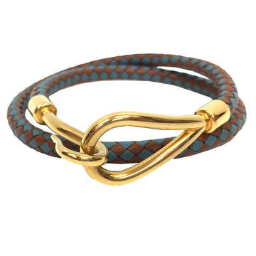 HERMES jumbo choker double bracelet leather intrecciato bicolor brown x blue men's women's