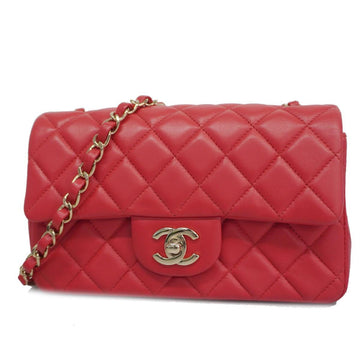 CHANEL Shoulder Bag Matelasse Chain Lambskin Red Ladies