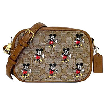 COACH Shoulder Bag Jamie Brown Beige Signature Disney CN034 Jacquard Canvas Leather  Embroidery Pochette Mickey Collaboration