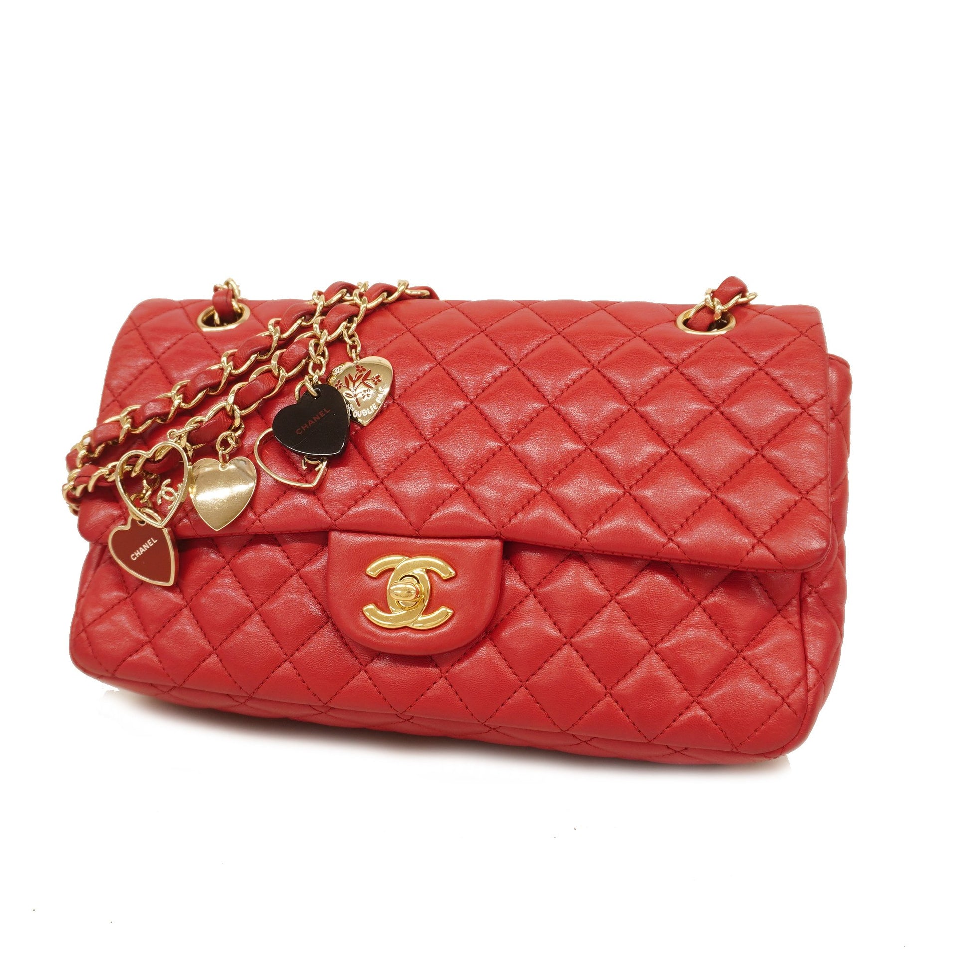 Chanel Shoulder Bag Matelasse W Chain Valentine Limited Lambskin Cherr