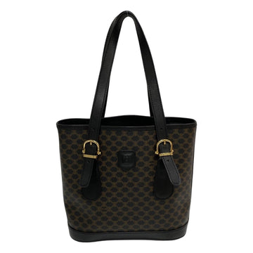 CELINE Vintage Macadam Blason Triomphe Leather Genuine Tote Bag Handbag Black Brown 29133