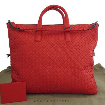 Bottega Veneta Bot 2Way Bag Intrecciato Red Orange Leather Handbag Women's Men's