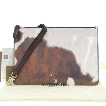 BURBERRY Harako Pattern Clutch Bag Patent Leather White x Brown 8016991 Animal