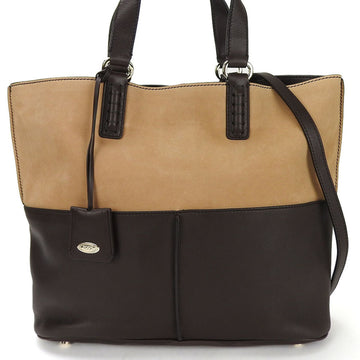 TOD'S 2way handbag shoulder leather beige dark brown ladies hand bag