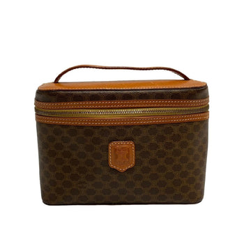 CELINE Vintage Macadam Blason Triomphe Logo Leather Handbag Vanity Bag Brown