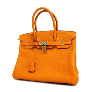 HERMESAuth  Birkin 30 X Engraved Taurillon Clemence Leather Handbag Orange