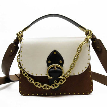 COACH Handbag Shoulder Bag 3Way Brown Gold White Black Leather Suede Studs H2080-4595