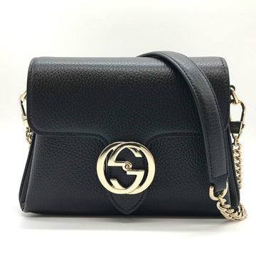 GUCCI Interlocking G Chain Shoulder Bag Black Leather 607720