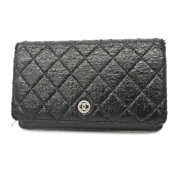 Chanel Bifold Long Wallet Cocomark Silver Metal Fittings Women's Leather Long Wallet (bi-fold) Black