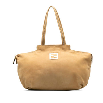 FENDI FF Hardware Lampo Tote Bag Shoulder 8BR636 Beige Leather Ladies