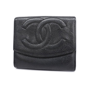 CHANELAuth  Bi-fold Wallet Gold Metal Fittings Women's Caviar Leather Black