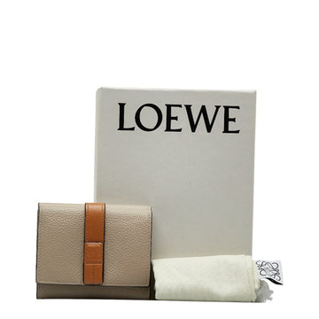 LOEWE Trifold Anagram Wallet Beige Brown Leather Ladies