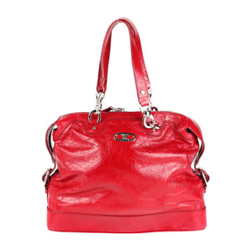 CELINE shoulder bag 131703 patent leather red silver metal fittings semi-shoulder tote handbag