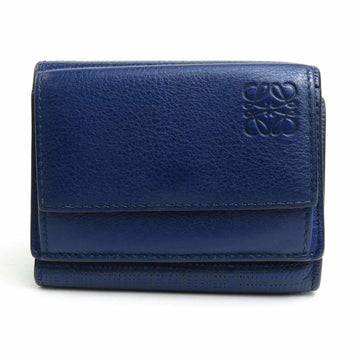 LOEWE Trifold Wallet Anagram Leather Navy Blue Unisex