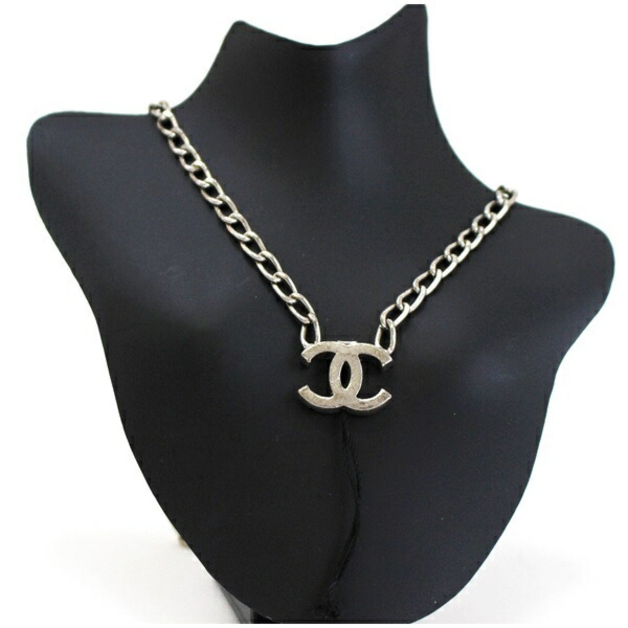 Chanel Necklace Coco Mark Silver Color Strap 03A CHANEL Ladies