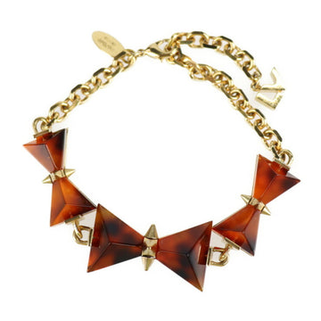 LOUIS VUITTON Spiky Bow Bracelet M67049 Metal Plastic Gold Brown Ribbon Motif Spike Chain