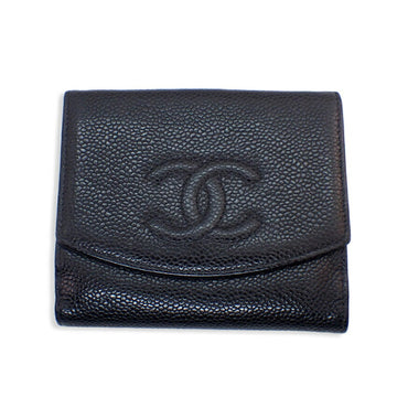 CHANEL Caviar skin tri-fold W here mark wallet