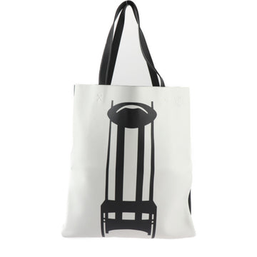 LOEWE Tote Bag Leather Black White Argyle Chair Pattern Large Size