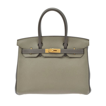 Hermes Birkin 30 Personal Order Etain/Sage Matte A Engraved (around 2017) Women's Taurillon Clemence Handbag