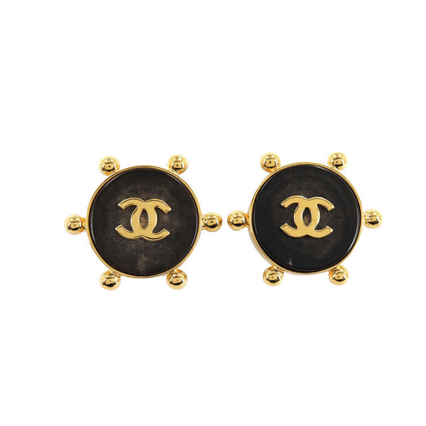 Chanel here mark steering wheel motif earrings gold accessories vintag