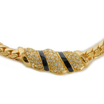 CHRISTIAN DIOR Dior Necklace Crystal Shell Motif Choker Rhinestone Snake Chain Plated Women's