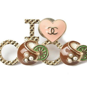 CHANEL brooch pin badge I LOVE COCO heart motif gold brown