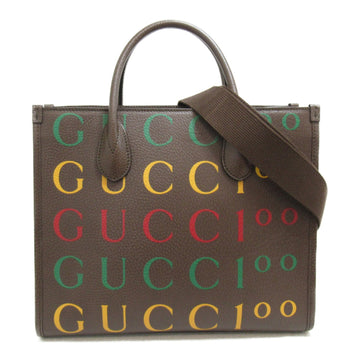 GUCCI 100 Collection Tote Bag Brown leather 680956