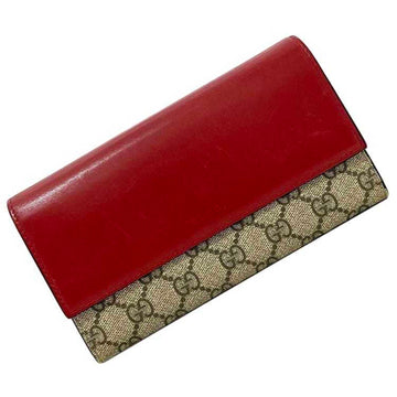 GUCCI Bifold Long Wallet Beige Red Purple GG Supreme 410100 Purse Leather PVC  Flap Women's
