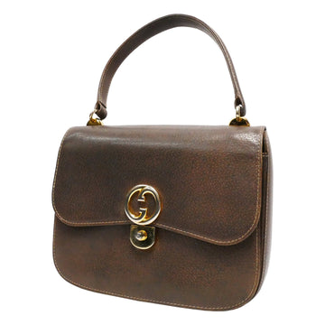 GUCCI Old Gucci Vintage Handbag Bag Ladies 1950's 50's Interlocking G Simple Pigskin Gold Hardware Brown