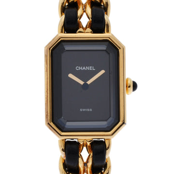 CHANEL Premiere M size ladies GP/leather watch quartz black dial