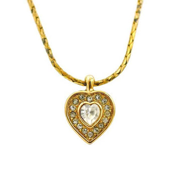 CHRISTIAN DIOR Necklace Gold Heart GP Rhinestone Ladies Luxury