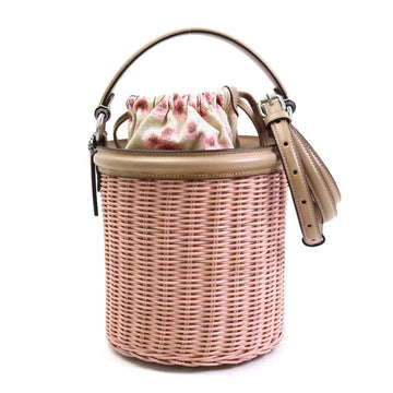 COACH Shoulder Bag Basket Leather/Rattan Light Pink x Beige Women's