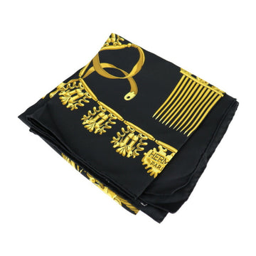 HERMES LES CAVALIERS D'OR Golden Knight Carre 90 Scarf Silk Black Gold