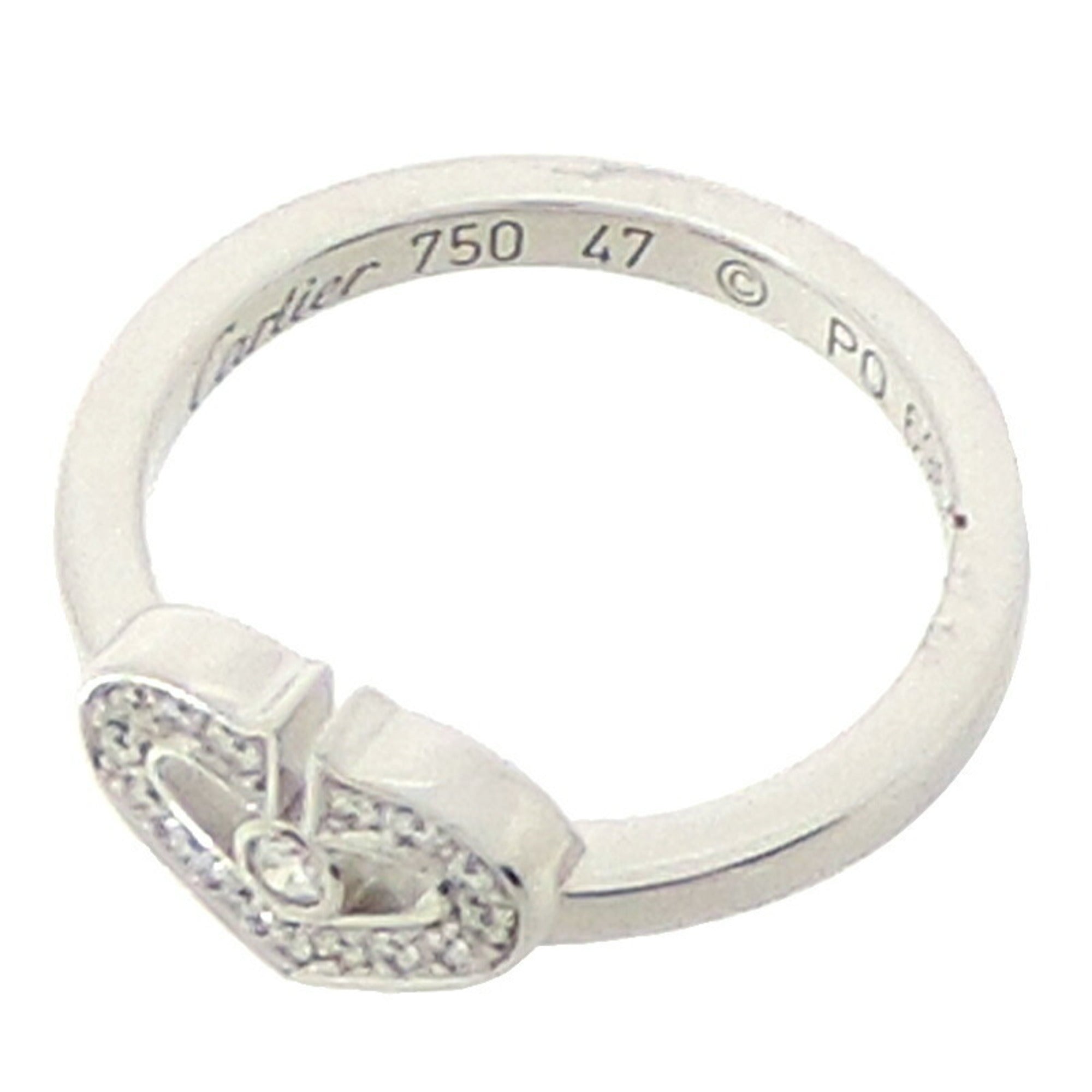 Cartier C Heart Diamond # 47 Ladies Ring 750 White Gold 6.5 Silver