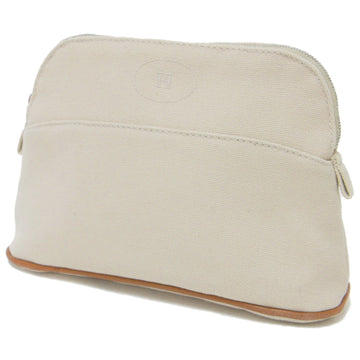 HERMES Pouch Accessory Case Light Beige Kinari Zipper Logo Embroidery Leather Piping Canvas Bolide PM 20 Mini Made in France
