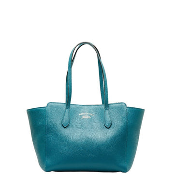 GUCCI Swing Medium Tote Bag Shoulder 354408 Blue Green Leather Women's
