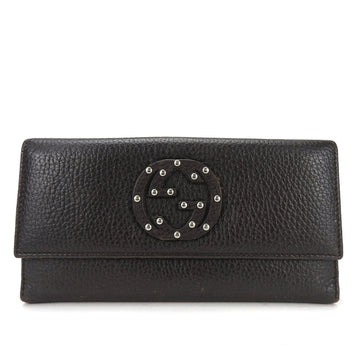 GUCCI Bifold Long Wallet W 231843 Interlocking Double GG Leather Dark Brown Accessory Women's