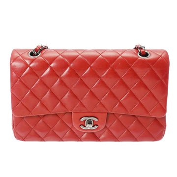 CHANEL Matelasse W Flap Chain Shoulder 25cm Red Ladies Lambskin Bag