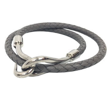 Hermes jumbo choker double bracelet leather intrecciato 38cm men's women's gray x