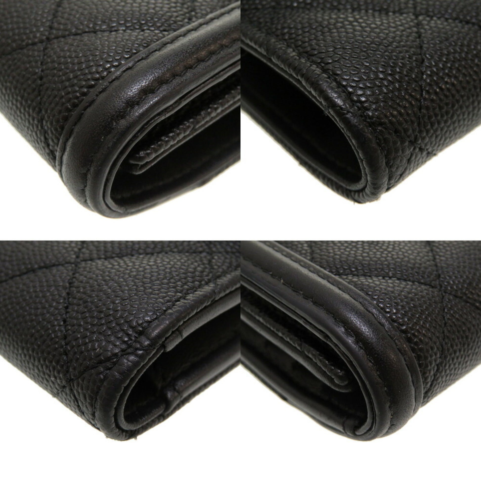 Chanel Chanel Black Caviar Leather Coco Button Bi-fold Long Wallet