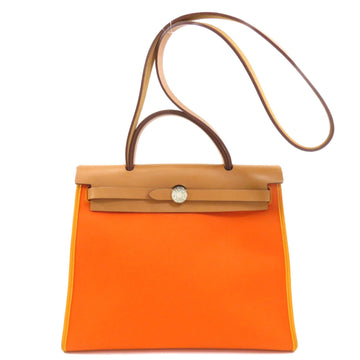 Hermes Ale Bag Zip 31 Orange Shoulder Toile Offiche / Leather Women's HERMES
