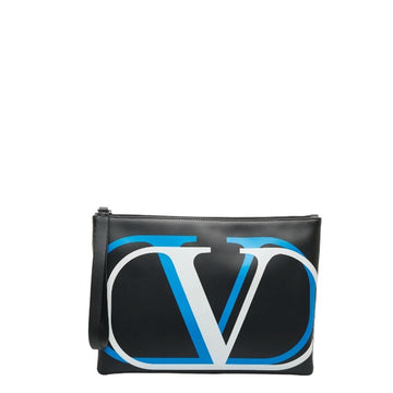VALENTINO V Gradient Clutch Bag Second Black White Blue Leather Men